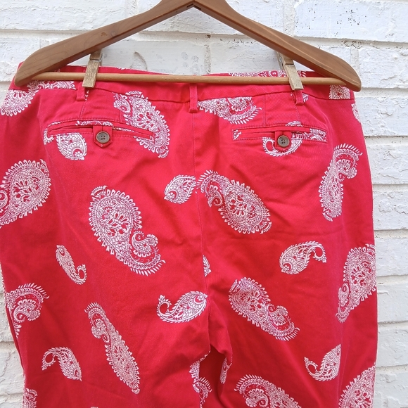 Lands' End Red Paisley Print Pants Mid Rise Straight - Picture 5 of 8